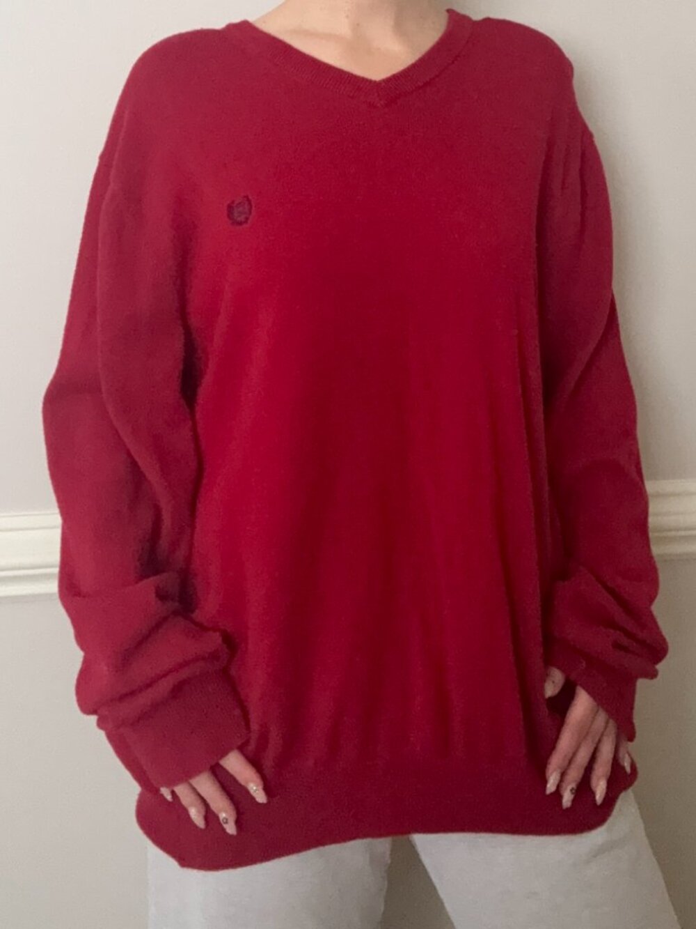 Chaps Red Cotton Cashmere V-Neck Sweater